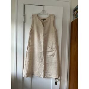 Flax 100% Linen Sleeveless Shift Dress with Pocket